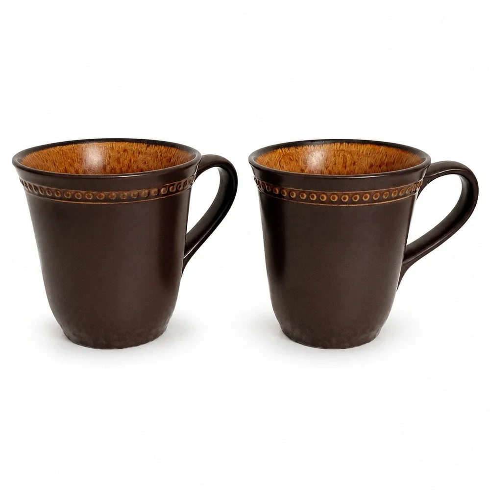 Pier 1 Imports Stoneware Mugs Set of 2 Brown Amber Excellent Reactive Glaze Bead